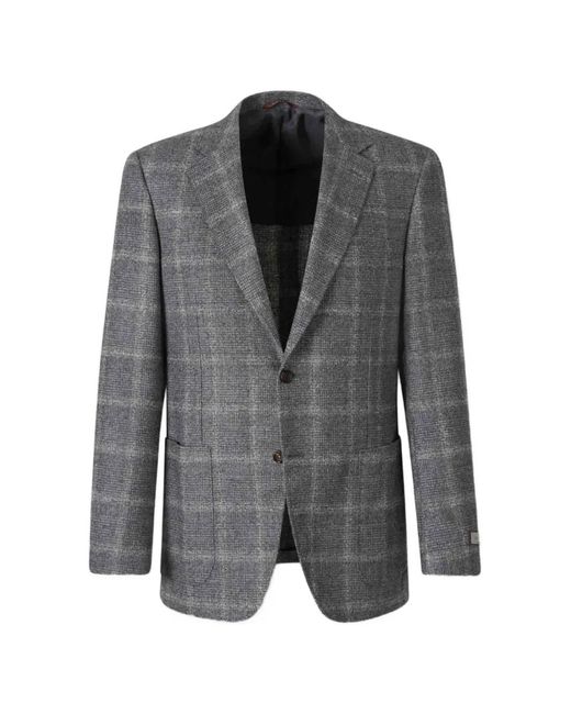 Canali Gray Check-Pattern Single-Breasted Blazer for men
