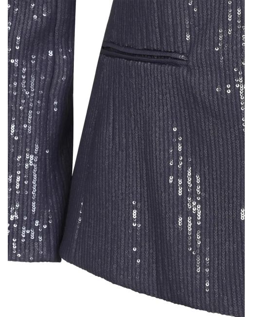 Giorgio Armani Blue Sequin Embellished Crewneck Blazer