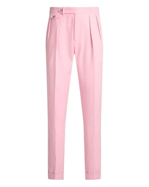 Polo Ralph Lauren Pink Pleated Linen Trousers for men