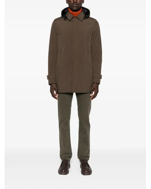 Herno Brown Hooded Concealed-Zip Coat for men