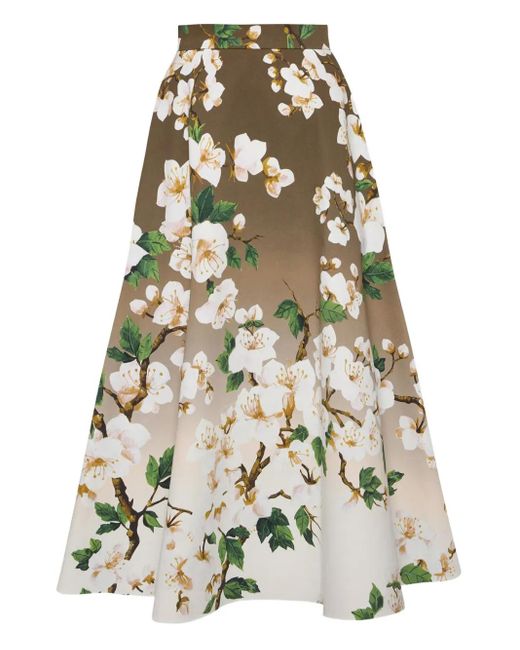 Oscar de la Renta White Printed Poplin Skirt