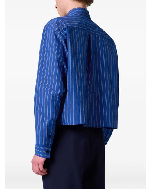 MSGM Blue Vertical-Stripe Cropped Shirt for men