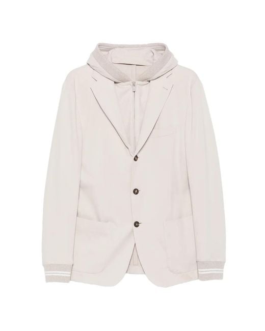 Eleventy White Hooded Single-Breasted Jacket for men