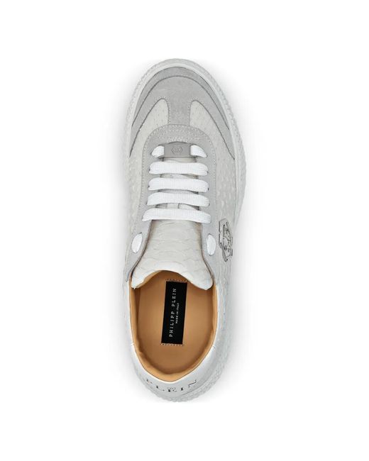 Philipp Plein White Baskets À Empiècements En Peau De Python Et Bords En Daim for men