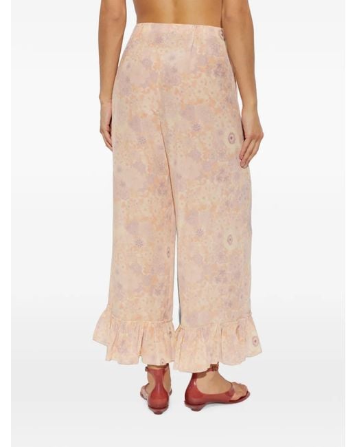 Chloé White Floral-Print Ruffled Trousers