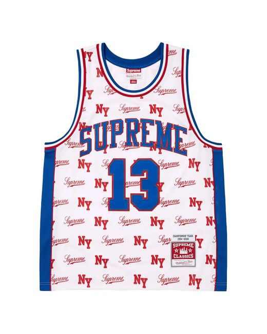 Supreme White X Mitchell & Ness Maillot De Basket À Motif Monogrammé for men
