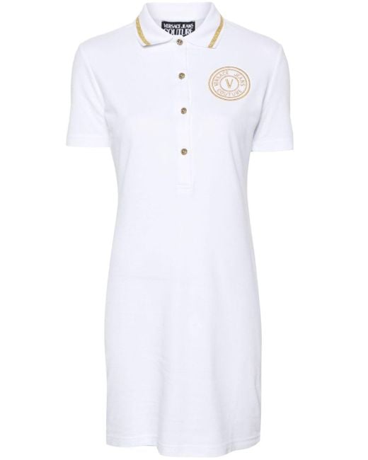 Versace White Short Sleeves Polo Neck Mini Dress