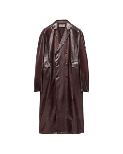 Prada Brown Double-Breasted Nappa Leather Coat for men