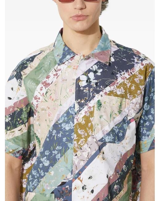 Engineered Garments Blue Floral-Patchwork Short-Sleeve Shirt for men