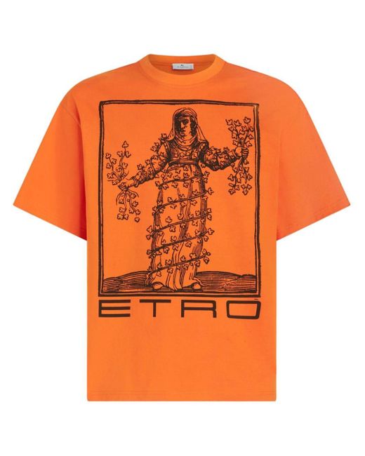 T-shirt con stampa Allegory of Strength di Etro in Orange da Uomo