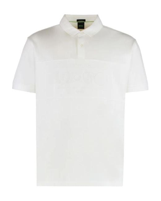 Boss White Cotton Polo Shirt for men