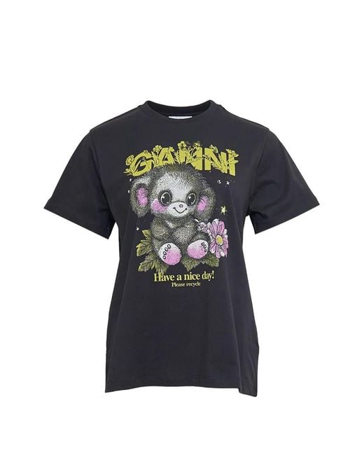 Ganni Black Graphic-Print T-Shirt