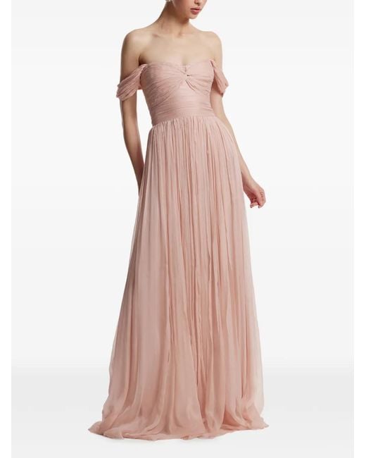 Framboise Pink Robe Longue Roselyn En Soie À Épaules Dénudées