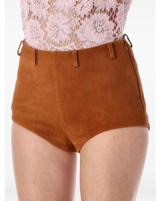 Self-Portrait Brown Suede Mini Shorts