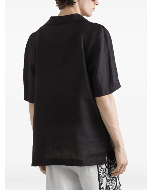 Dolce & Gabbana Black Short-Sleeved Linen Shirt for men