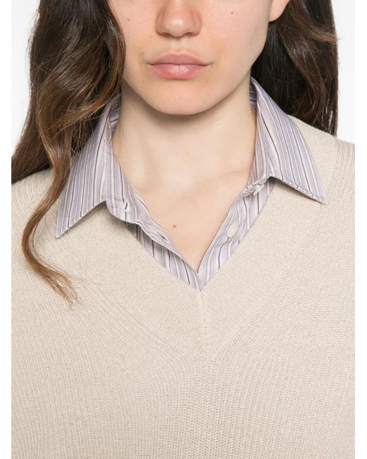 Brunello Cucinelli Natural V-Neck Sweater
