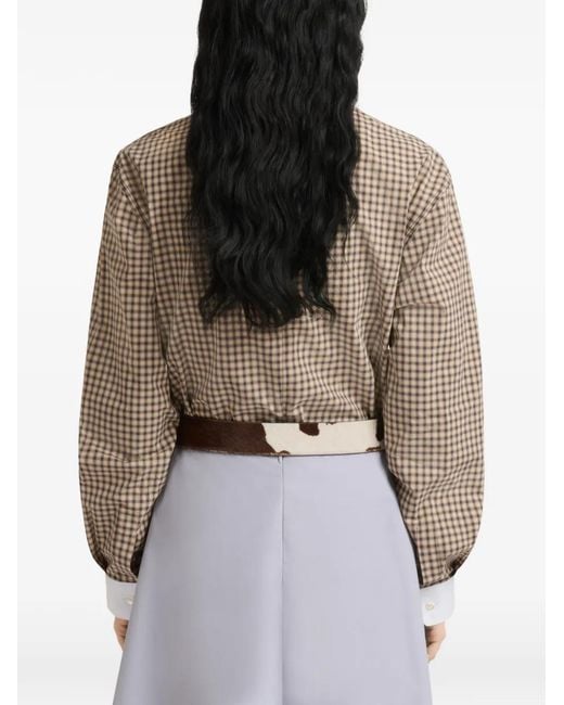 Marni Natural Checked Poplin Top With Ruched Front