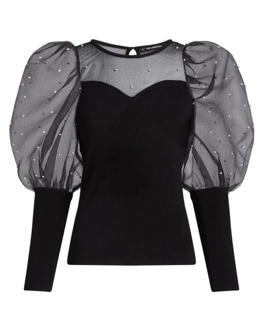 Top con detalle de perlas Karl Lagerfeld de color Black
