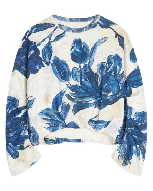 Dries Van Noten Blue Floral-Print Cotton Sweatshirt