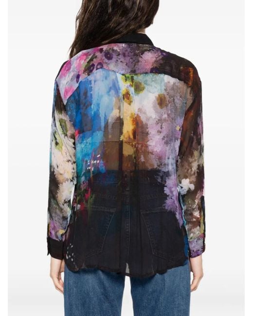 Chemise En Soie À Imprimé Abstrait Yavi en coloris Blue