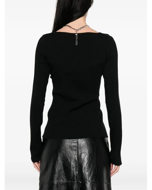 Sportmax Black Button-Up Necklace-Detail Cardigan
