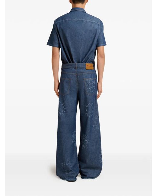 Marni Blue Frayed Five-Pocket Jeans for men