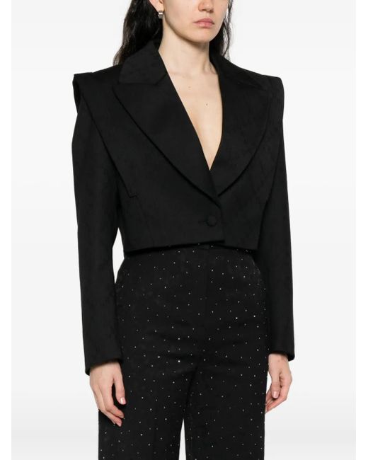Nissa Black Padded-Shoulder Cropped Jacket