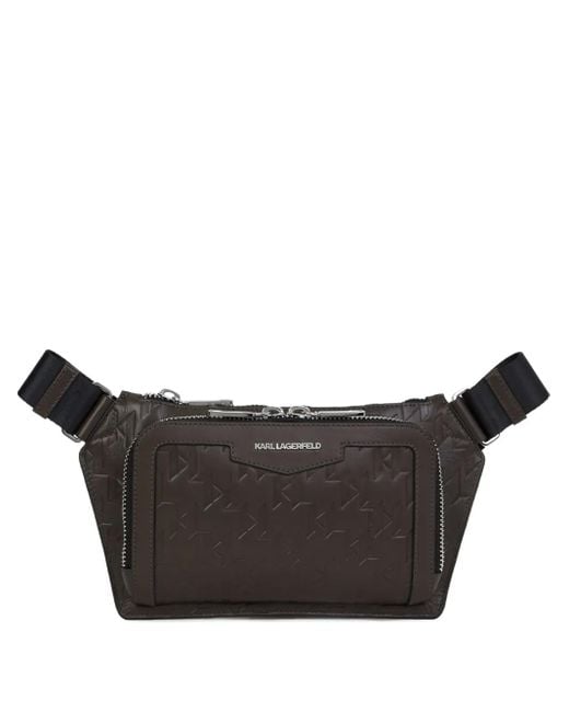 Karl Lagerfeld Black Loom Embossed-Leather Belt Bag for men
