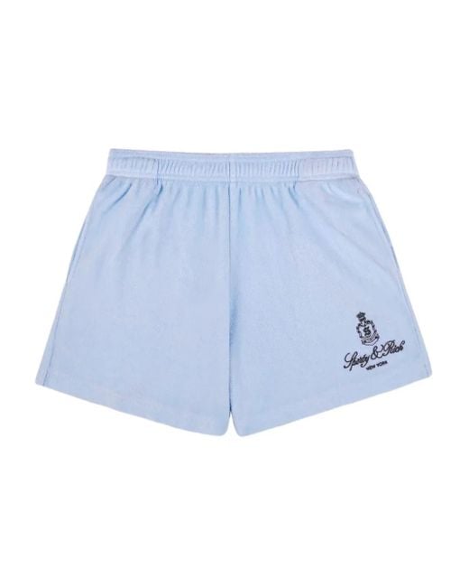 Sporty & Rich Blue Embroidered-Logo Shorts