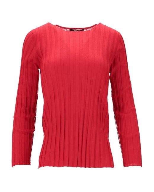 LA ROSE Red Ribbed Girocollo Top