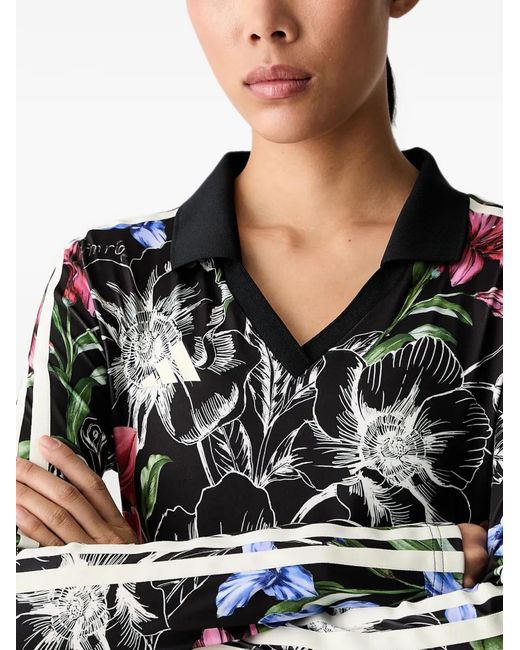 Adidas Black Floral-Print Side-Stripe Bodysuit