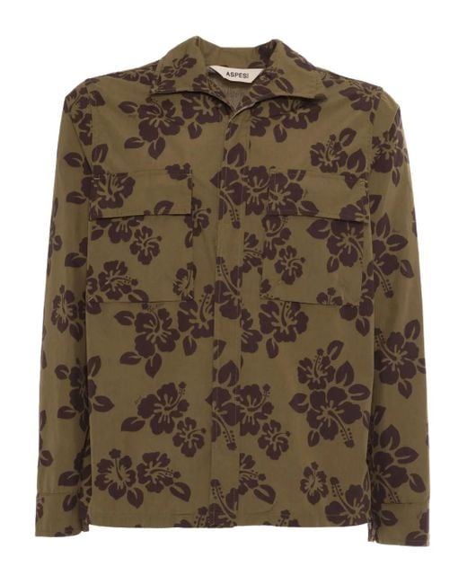 Aspesi Brown Hibiscus-Print Cotton Shirt for men