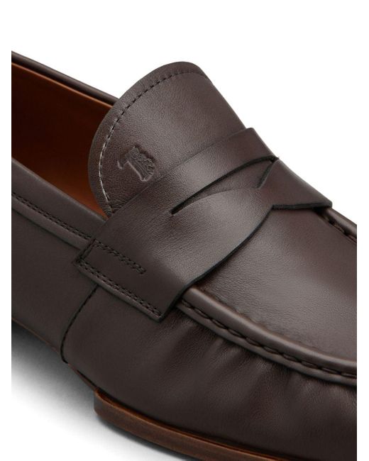 Tod's Brown Logo-debossed Leather Loafers for men
