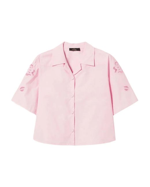 Camicia A Maniche Corte Con Ricamo A Fiori di Twinset in Pink
