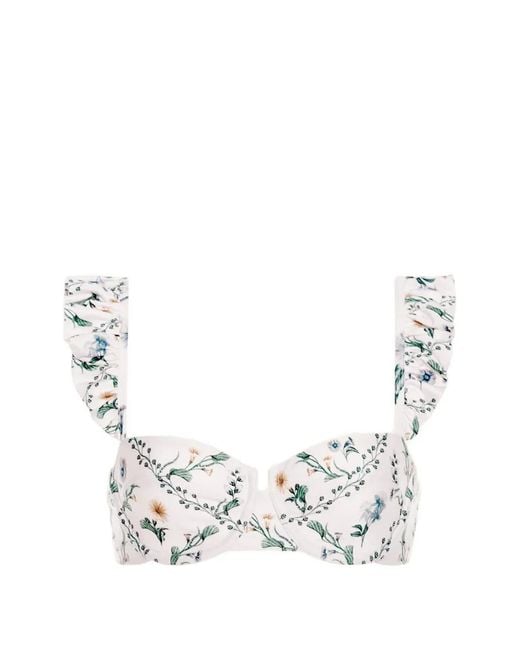 Agua Bendita White Kiwi Brisa Ruffled Bikini Top
