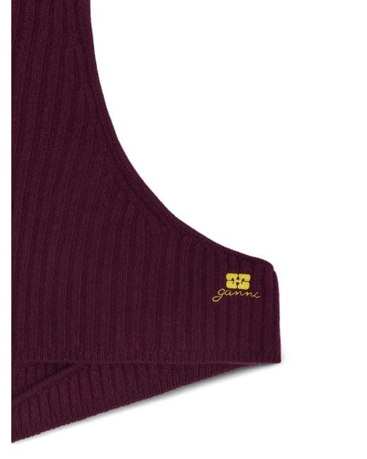 Ganni Purple Embroidered-Logo Balaclava