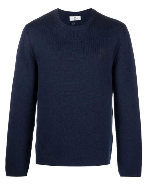 Etro Blue Crew-Neck Pullover Jumper for men