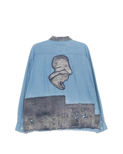 Kafeneo by TBF Blue Patch-Worked Shirt for men