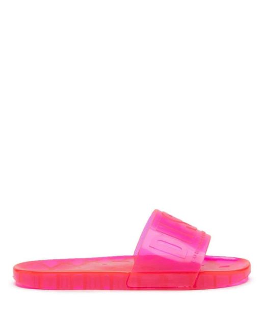 DIESEL Logo-strap Transparent Slides in Pink | Lyst