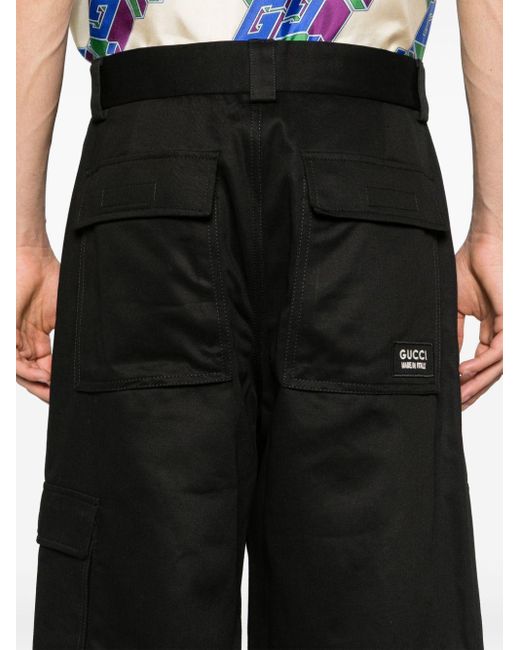 Gucci Black Logo-patch Cotton Cargo Trousers for men