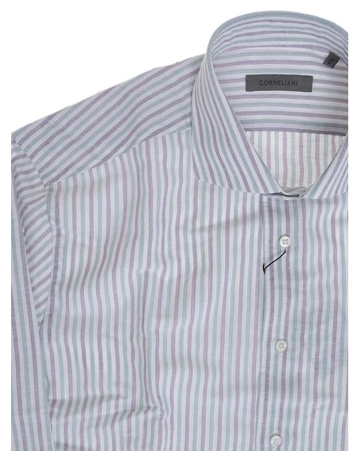 Corneliani Gray Striped French-Collar Shirt for men