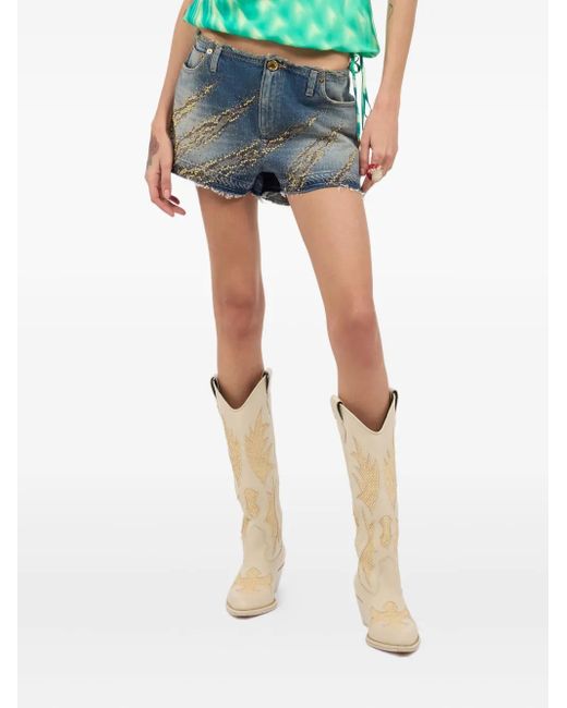 Roberto Cavalli Blue Zebra-Pattern Shorts