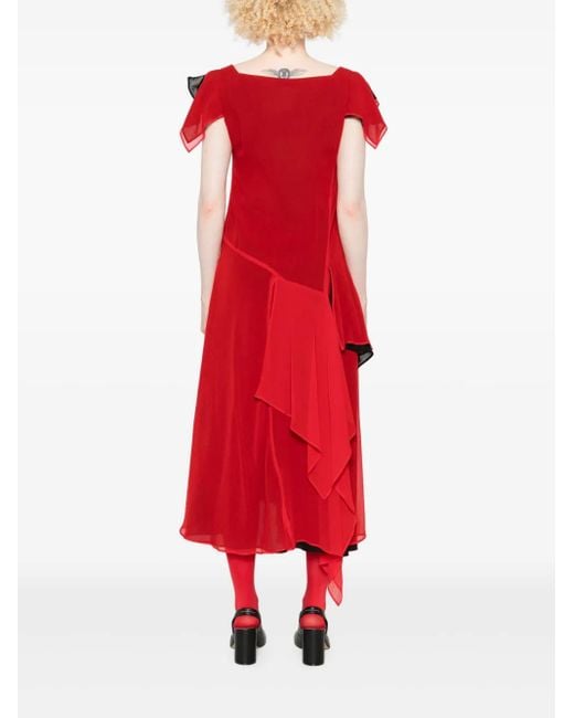 Vestido drapeado con cuello cuadrado Yohji Yamamoto de color Red