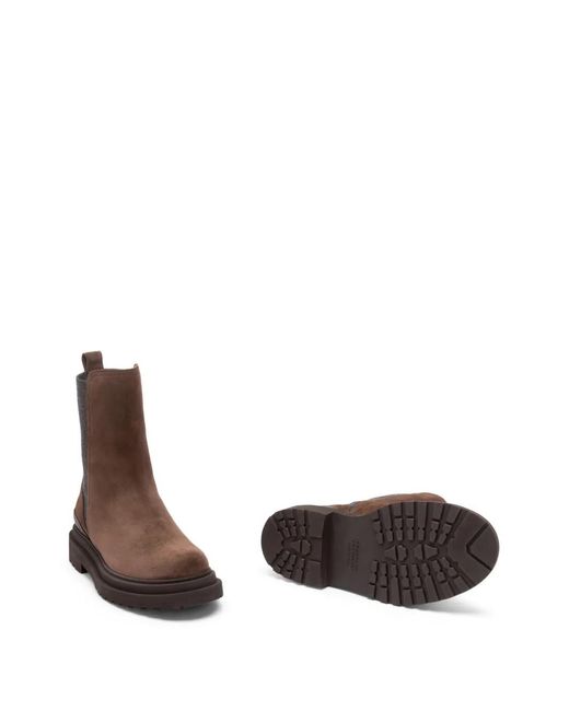 Brunello Cucinelli Brown Panelled Monili-Chain Boots