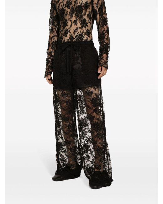 Pantalones anchos con encaje floral Dolce & Gabbana de hombre de color Black