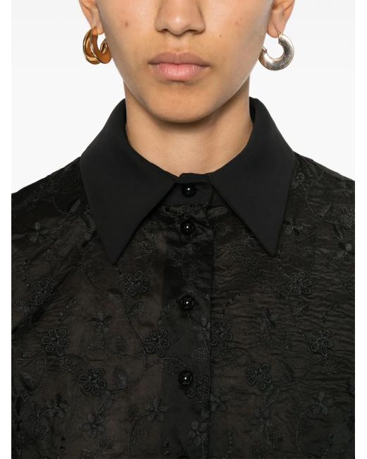 Nissa Black Floral-Embroidered Shirt