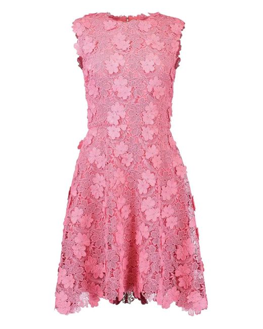 Monique Lhuillier Pink Floral-Lace Dress