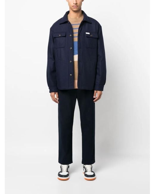 Fay Blue Button-Up Shirt Jacket for men