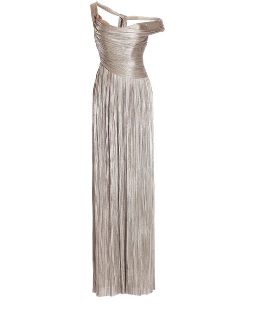 Maria Lucia Hohan White Silver Serene Pleated Silk Gown