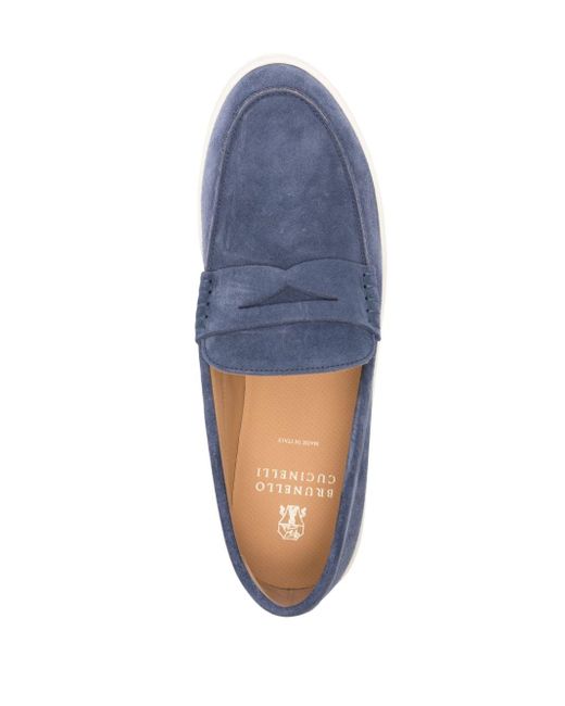 Brunello Cucinelli Penny-Loafer aus Wildleder in Blue für Herren
